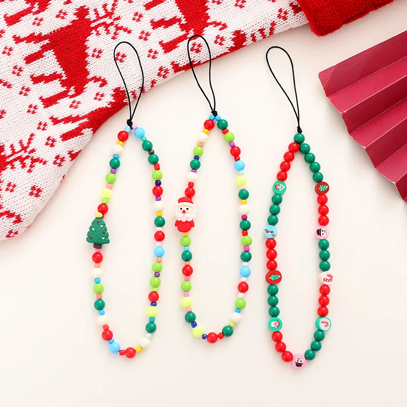 Hot Christmas Keychain Various Style Key Chains Mobile Phone Strap Fashion Beaded Bracelet Keychain