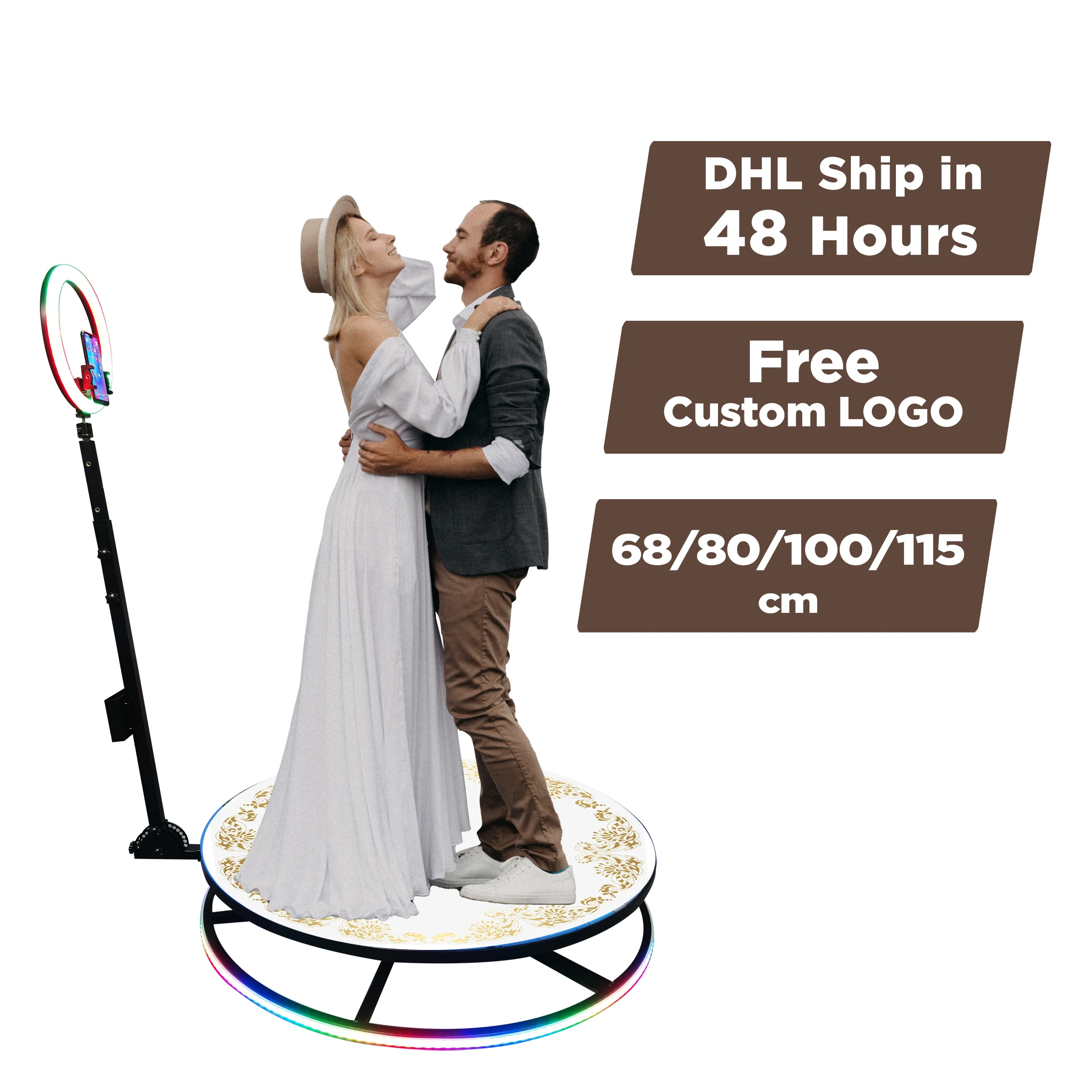 2025 New Design 360 photo booth backdrop with led lights portable 360 photo booth with ring light with logo