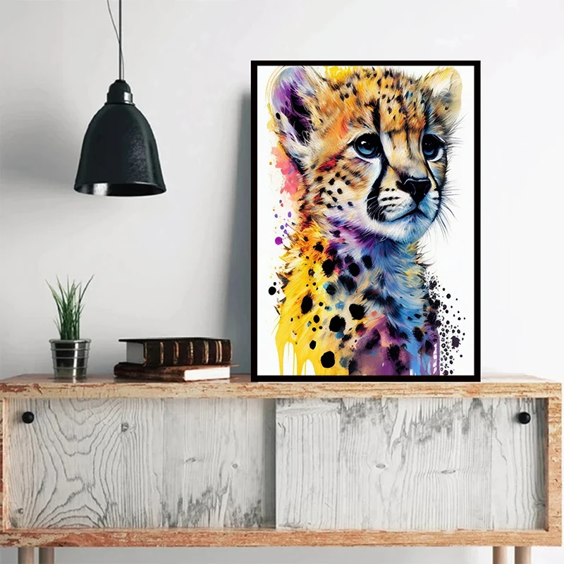 Colorful Animal Painting Poster Watercolor Kitten Lion Tiger Horse Canvas Wall Picture Living Room Bedroom Modern Home Decor