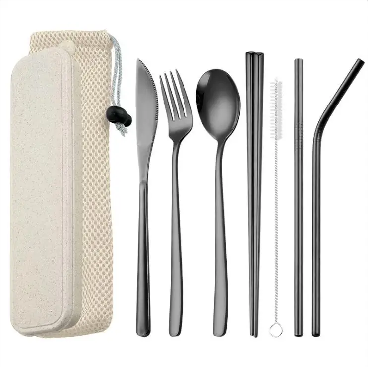 Travel Utensils Reusable Tableware Set Portable Cutlery Set with Waterproof Carrying Case for Lunch Workplace Camping School