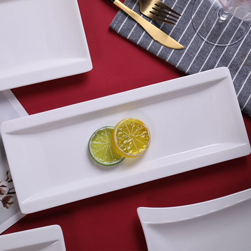 Wholesale custom printing white rectangle serving plastic melamine mini long rectangle food trays for hotel restaurant buffet