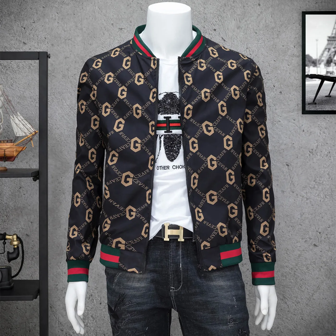 GG Brand Clothing Street Fashion Jacket Men Women Slim Fit Golf Baseball Plaid Jacket