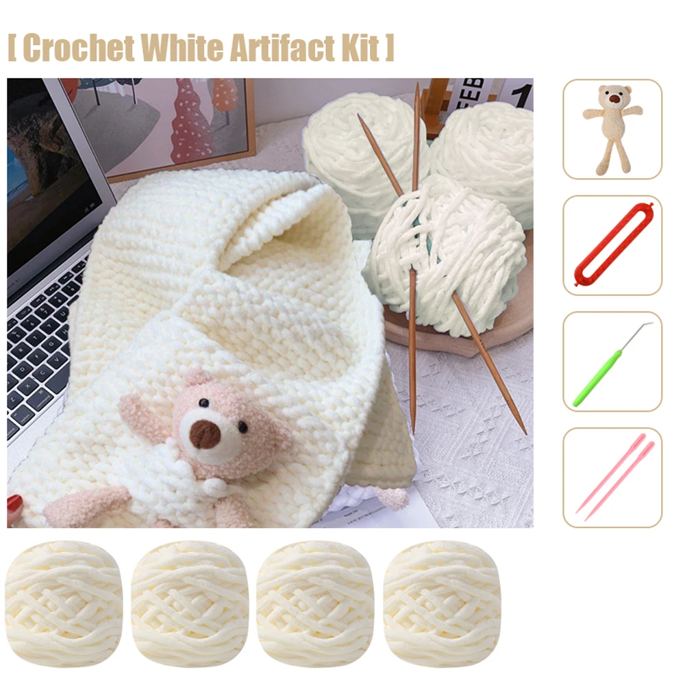 Autumn Winter Two-Piece Set for Boys and Girls Winter Warm Woolen Bear Beanie Hat and Scarf Crochet Scarf Kit