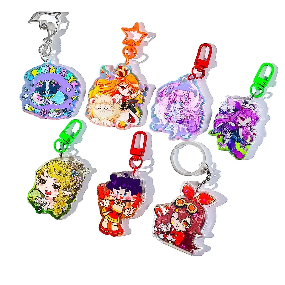 Custom Bulk Promotional Plastic Acrylic Clear Glitter Epoxy Anime Charm Keychain