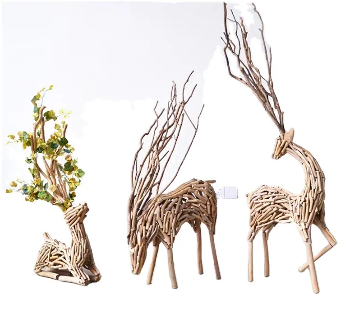 Art and craft wooden sale Custom wood engraved figurines deer souvenirs wood crafts elk