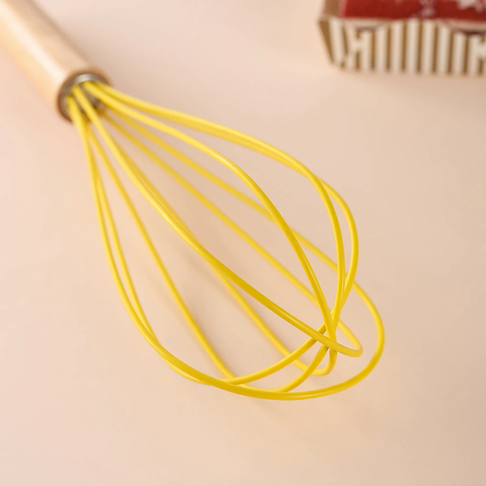 Egg Whisk Cream Stirrer Kitchen Egg Mixer Baking Tools Silicone Eggbeater With Wooden Handle