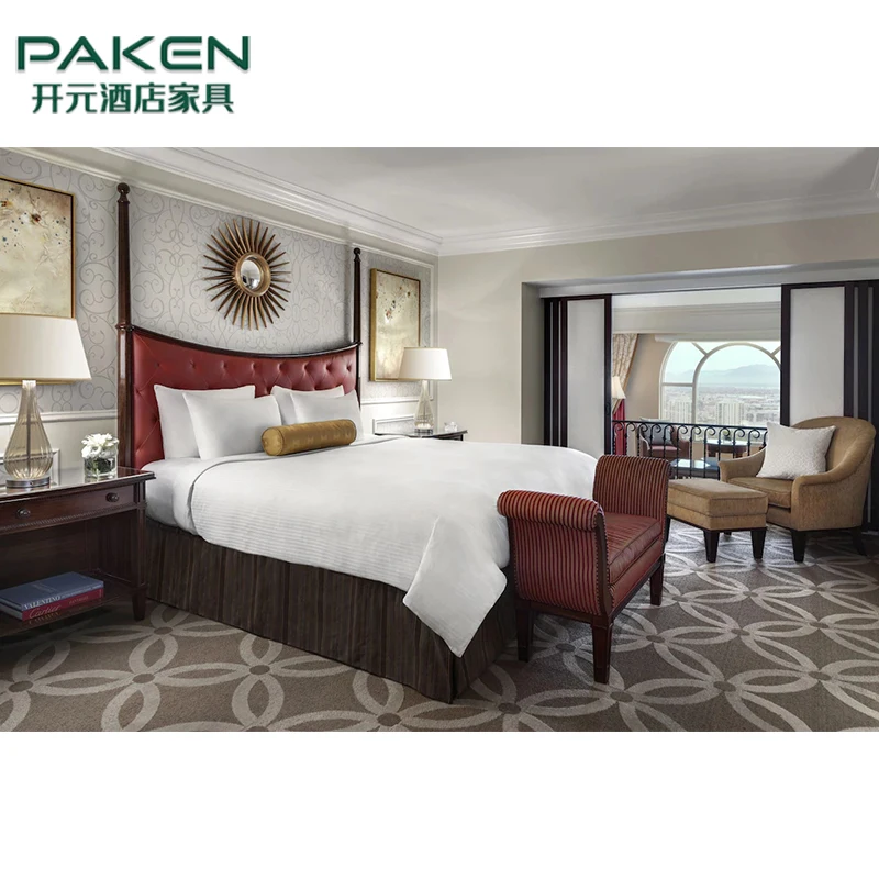 Classic Design Luxury Style Villa Bedroom Furniture Sets Solid Wood Frame Queen Size Wooden Bed