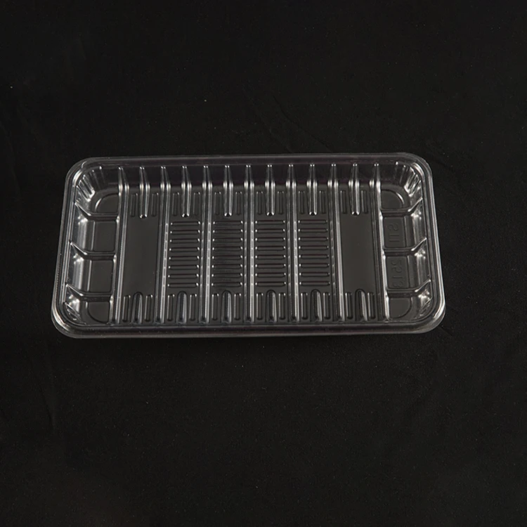 China Custom Transparent Plastic Fruit Tray PET Rectangle Vegetable Mushroom Tray Packaging Box Container