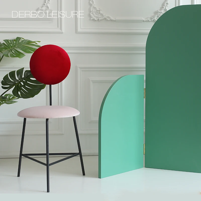 
loft metal double color velutum velvet fabric Upholstered soft cover dining makeup stool chair 