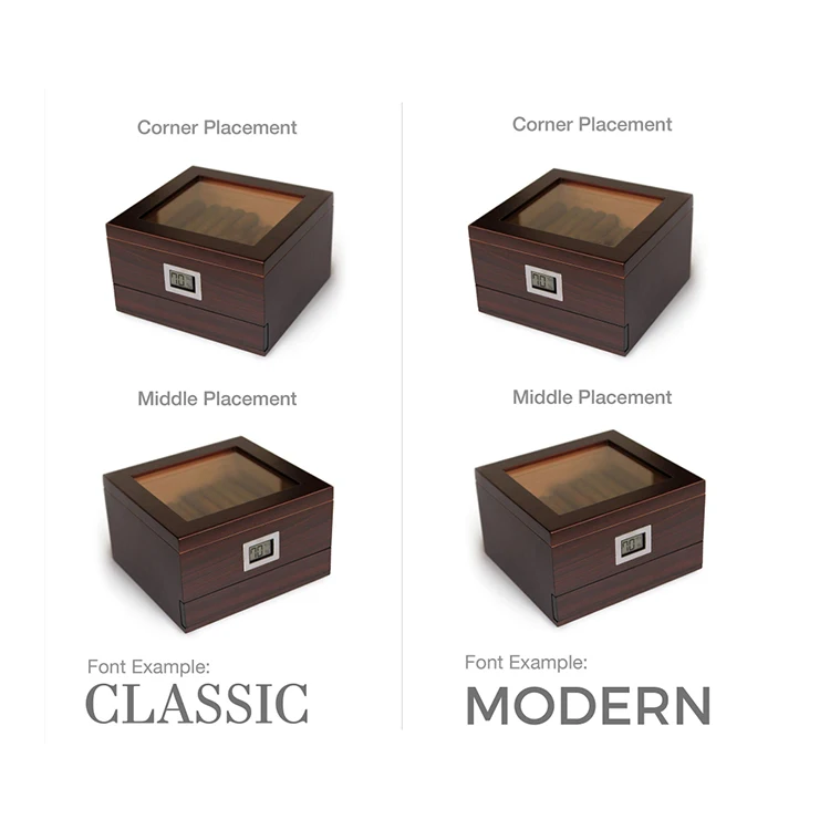 Wholesale  Glass Top  Cedar wood cigar humidor case with Accessory Drawer Front Digital Hygrometer Holds (30-60 Cigars)