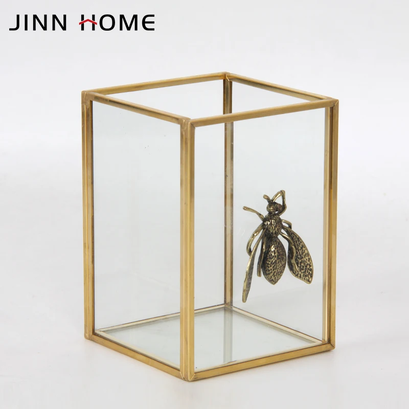 Jinnhome медный Золотой зеркальный стеклянный органайзер для косметических кистей держатель ручек