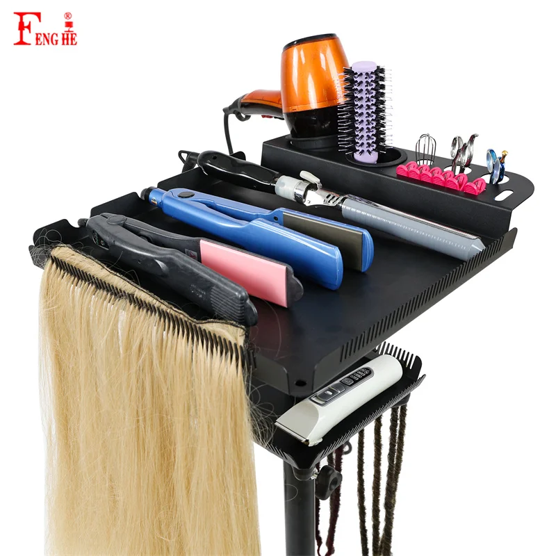 portable salon metallic hair extension trolley extension holder height adjustable braiding hair rack on wheels