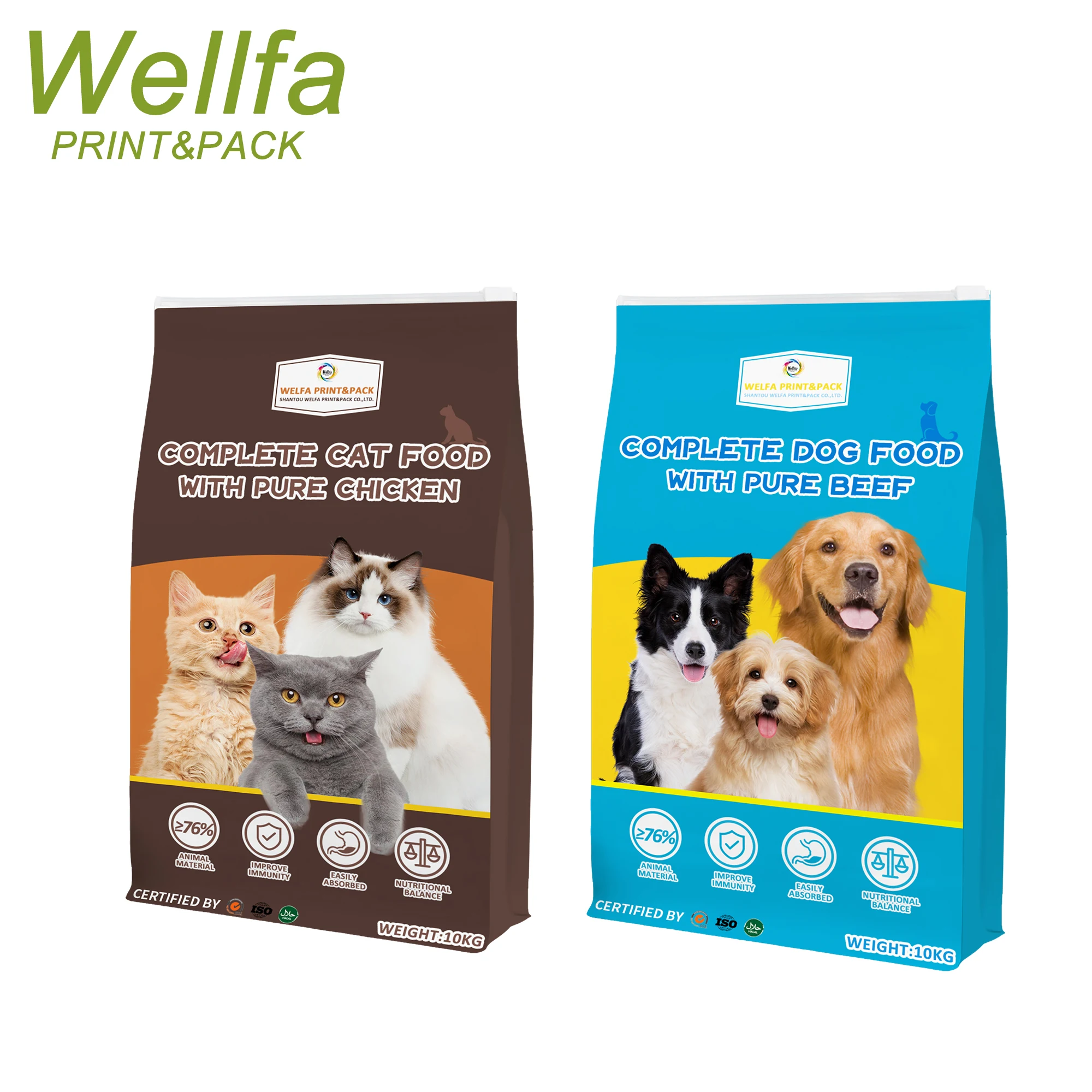 Custom Print Packaging Side Gusset Pet Cat Food Bag Pouch Flexible Zipper 10kg 50kg Flat Bottom Plastic Dog Food 20 kg Bags