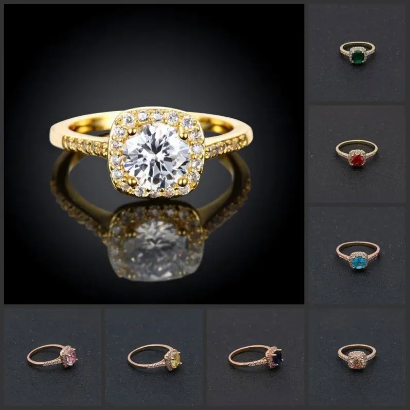 Wholesale Women 1 Carat Red Diamond Price Rings Wedding Engagement Gold Rose 5-12# Ring