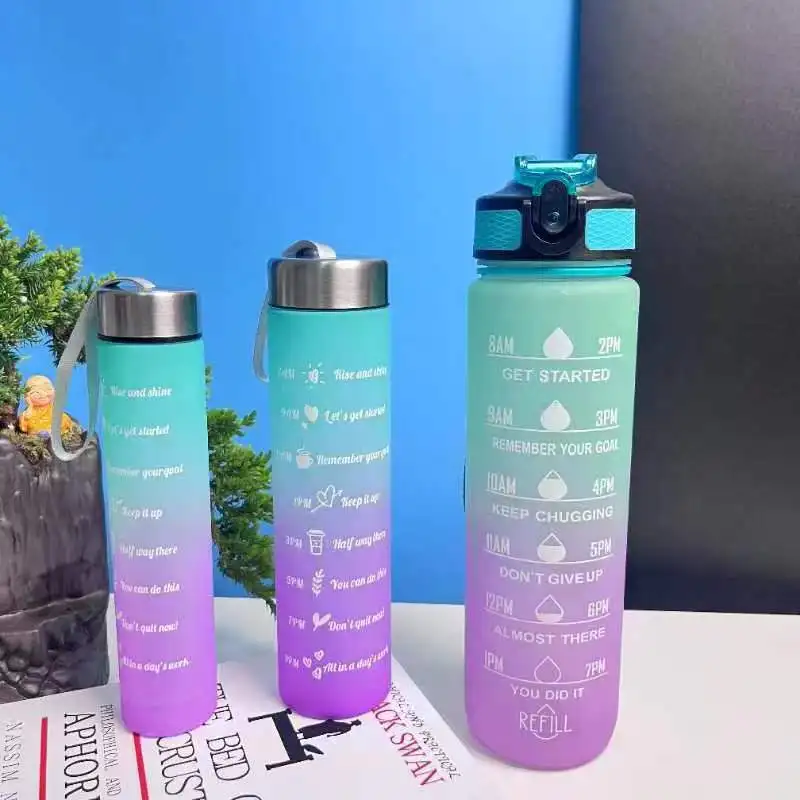 Wholesale Portable Food Grade Outdoor Sports Water Jug 32OZ 1000 ML Reusable Motivational Plastic Water Bottle With Time Marker