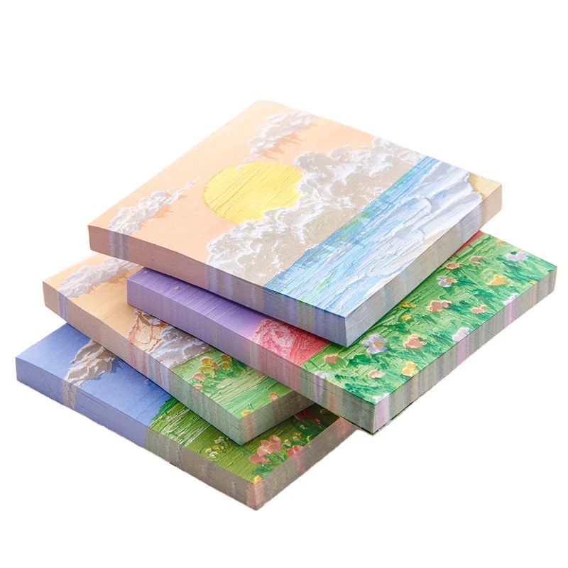 Printing Cubes Promotional Hot Sale Sticky Note Pad  Creative Colorful Memo Pad  Oil Painting Sticky Notes
