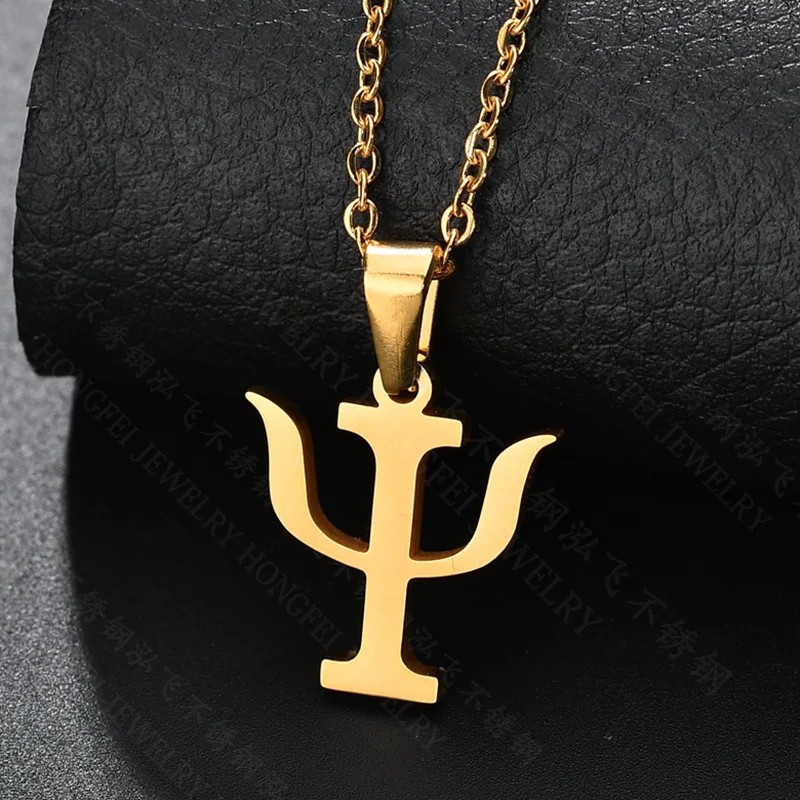 Simple PSI Symbol Letter Men Pendants & Necklaces Stainless Steel Gold Color Psychology Necklace for Women Jewelry