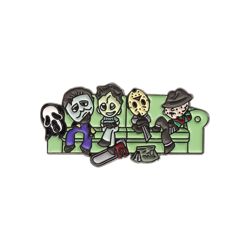Cartoon Thriller Movie Chainsaw Enamel Brooch Green Sofa Backpack Badge Clothing Accessories Gift Jewelry for Friends