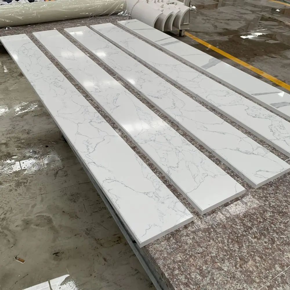 customize shower artificial quartz Carrara marble stone curb 6x72 inches