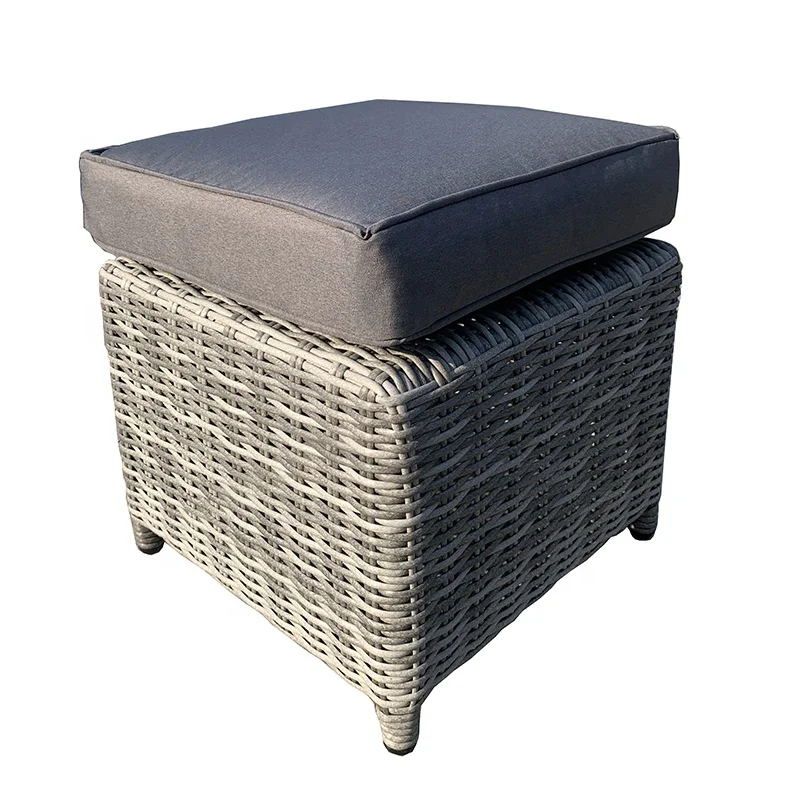 Dark Grey Luxury Rattan Patio Outdoor Furniture Garden Sets 7 Seat Lounge Sofa Set With Square Fire pit Low Dining Table