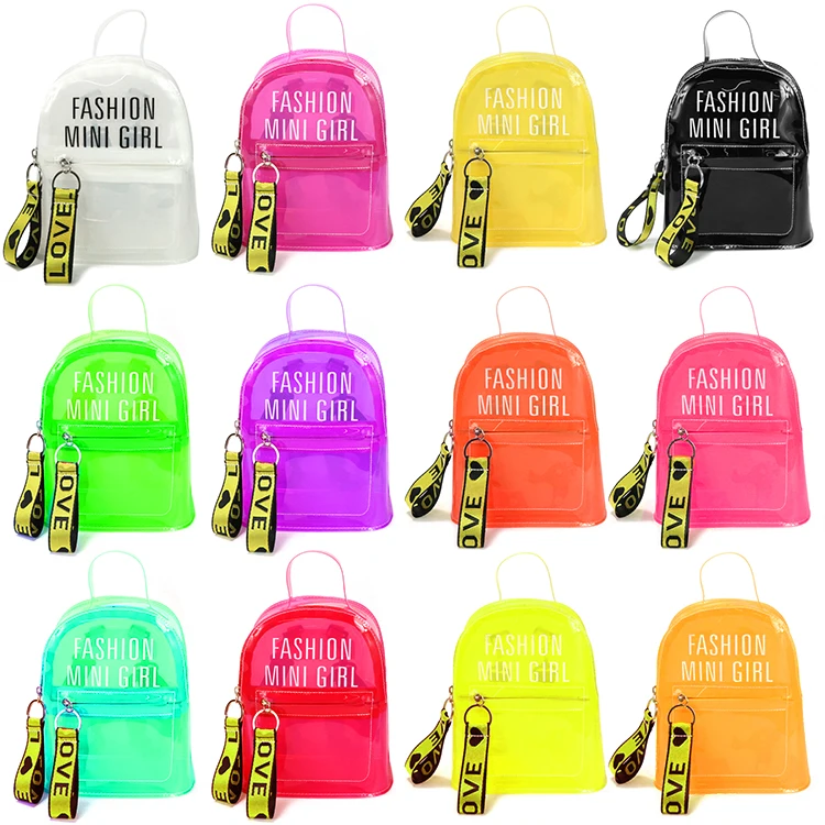 Stylish colorful girls mini small tiny purse transparent clear pvc backpack women