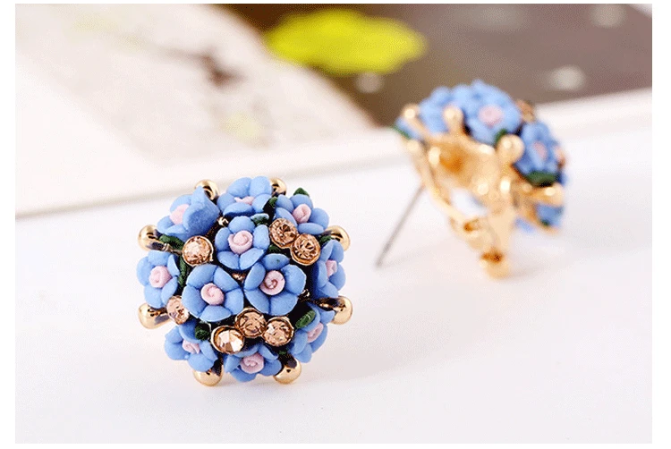 Gold Engagement Female Lady Flower Jewelry Bouquet Crystal Clay Rose  Flower Stud Earrings For Women Wedding