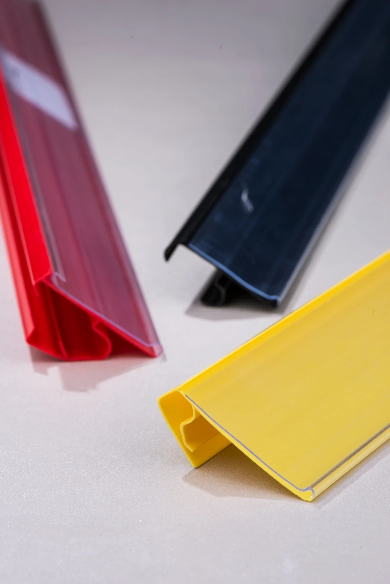 PVC plastics adhesive label holder with transparent double-side tape, Extrusion data price strip for supermarket/shop