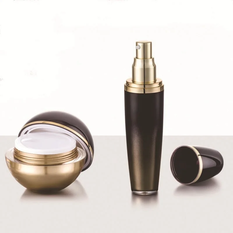 lotion treatment Bullet shaped bottle pmma double wall plastic ball bottle black & green round Plastic bottle for cosmetics