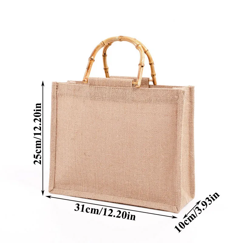 Portable Burlap Jute Shopping Bag Handbag  Loop Handles Tote Retro DIY Bag Handbag Women Big Size Beach Bag For Girls