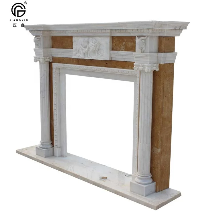 Natural stone classic European design hand carved fireplace surround