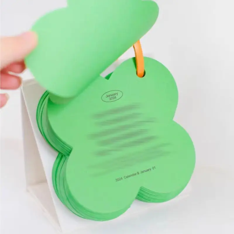 Green 365 Days Calendar New Design Die Cut Shape Ring Binding Small size Desk Calendar For Gift Promotional Gift Calendar