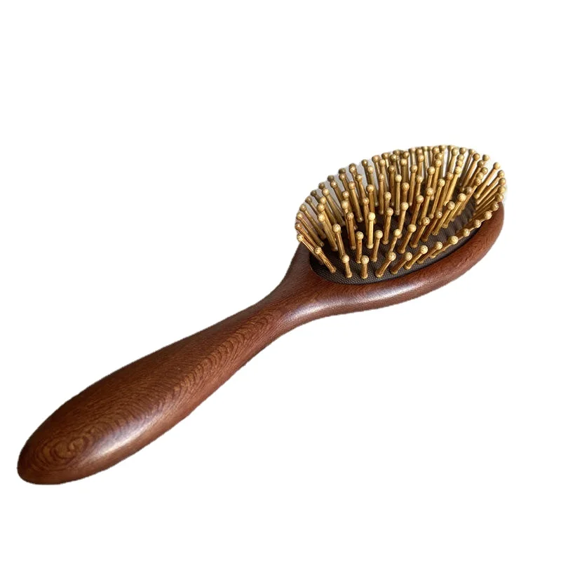 Handmade Natural Sandalwood No Static Hair Brush Air Cushioned Bag Massage Comb Wooden Hair Comb with Handle