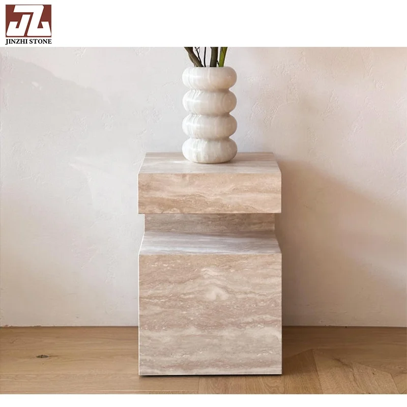 Modern White Marble Cafe Table Travertine Stone Polished Top for Indoor & Outdoor Dining Cut-to-Size Hotels Outdoor Fountains