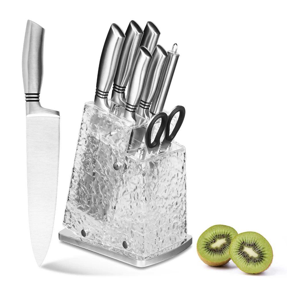 Yangjiang Factory direct sell Stainless steel kitchen knife set hollow handle knifes with Acrylic block