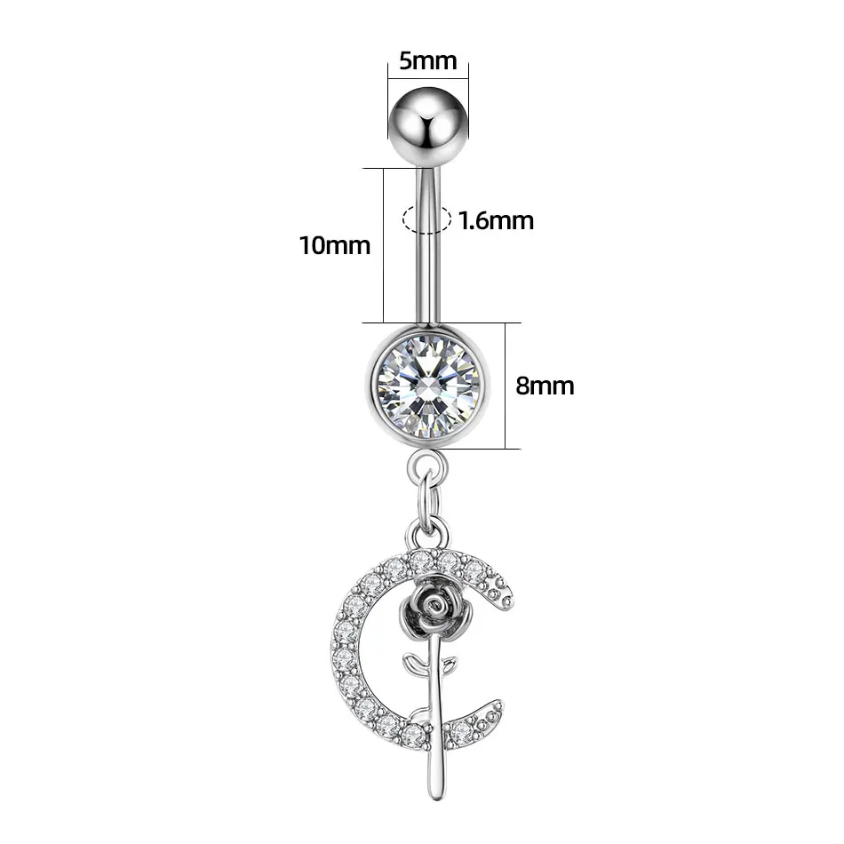 Surgical Steel Externally Threaded Flower Crystal Belly Button Ring 14G Navel Dangle Ring Studs Body Piercing