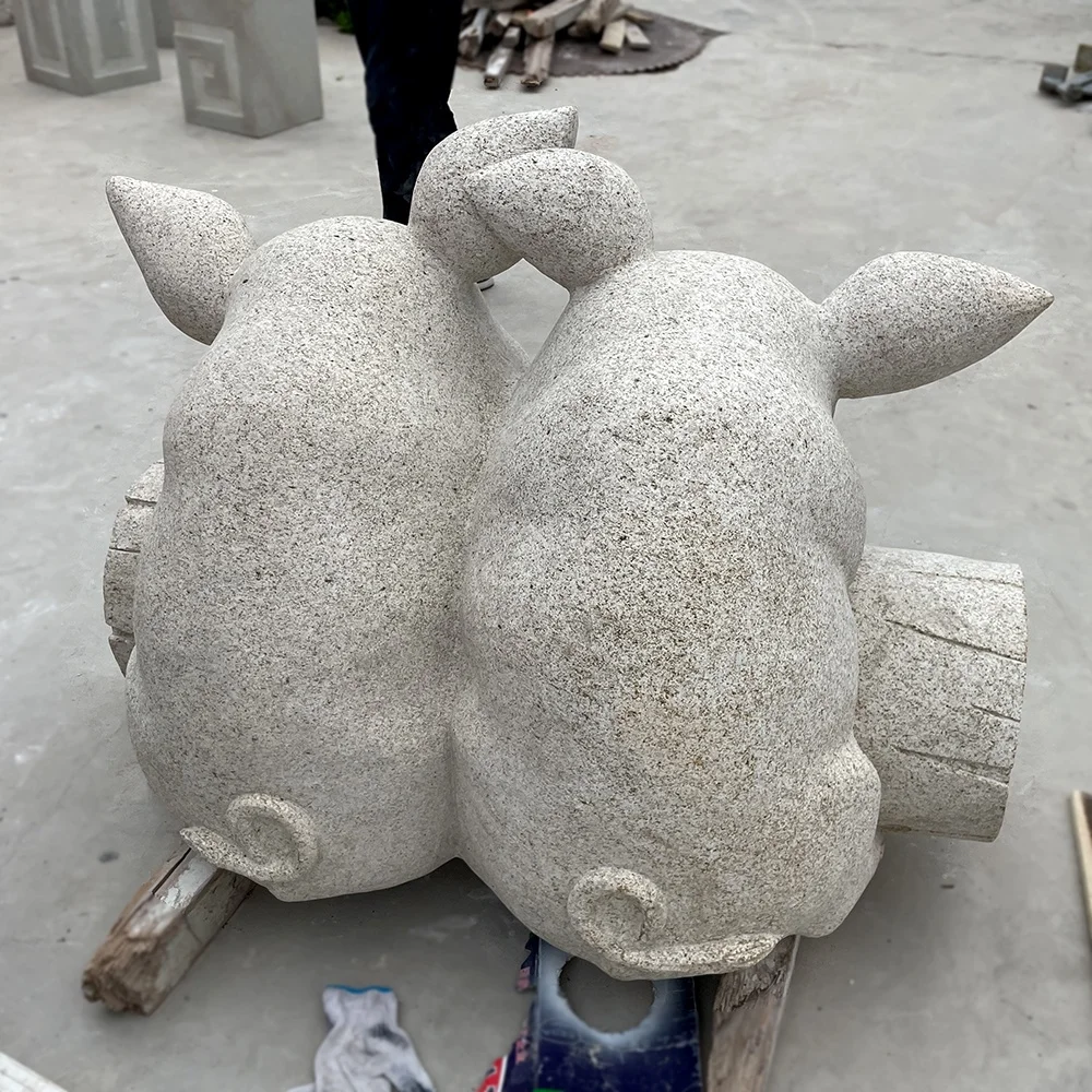 Custom Hand Carved Garden Stone Pig Granite Statue