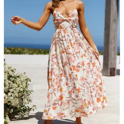 2022 New Design Digital Floral Print cold shoulder garden dress Floral Boho women elegant summer casual dresses