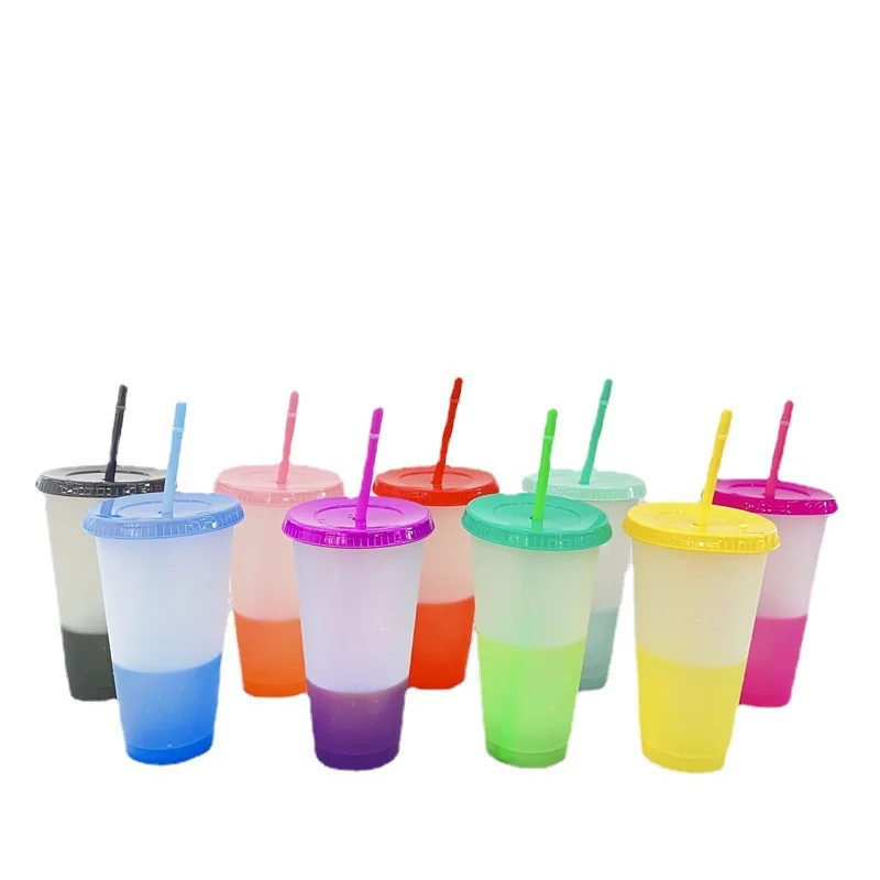 LeMuna Warm and cold color-changing cup 10-color set large capacity straw cup summer straw plastic cup