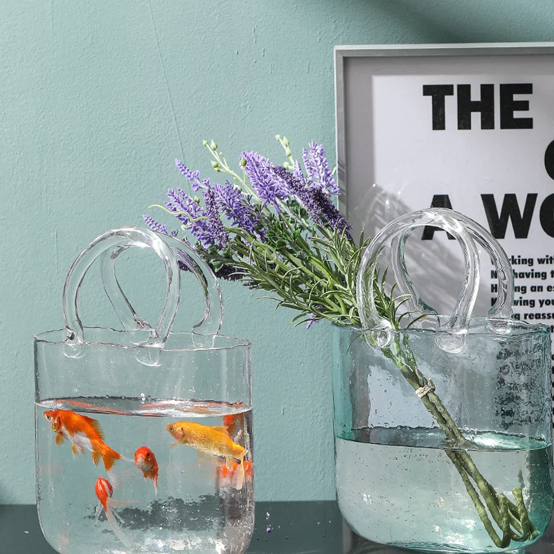 Wholesale factory price Glass Vases Fish Bowl Handbag Shape Vase for Home Wedding Decor
