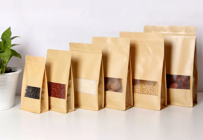 self-sealing custom resealable waterproof biodegradable paper food packaging bag small brown paper bag