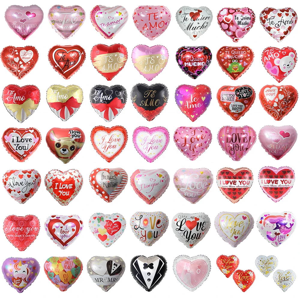 10PCS Valentines Day Party Decoration Bouquet 18 Inch Heart Shape Mylar Helium Metallic Heart Foil Balloons