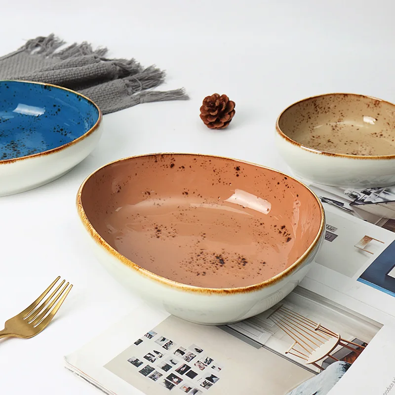 Custom Decor Vintage Porcelain Rice Noodle Bowl Salad Dessert Plate Ceramic Soup Bowls