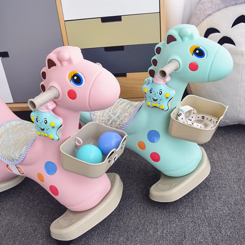 Indoor Baby Musical Toddler Walker Plastic Kids Fawn Cartoon Rocking Horse Ride On Animals Toy