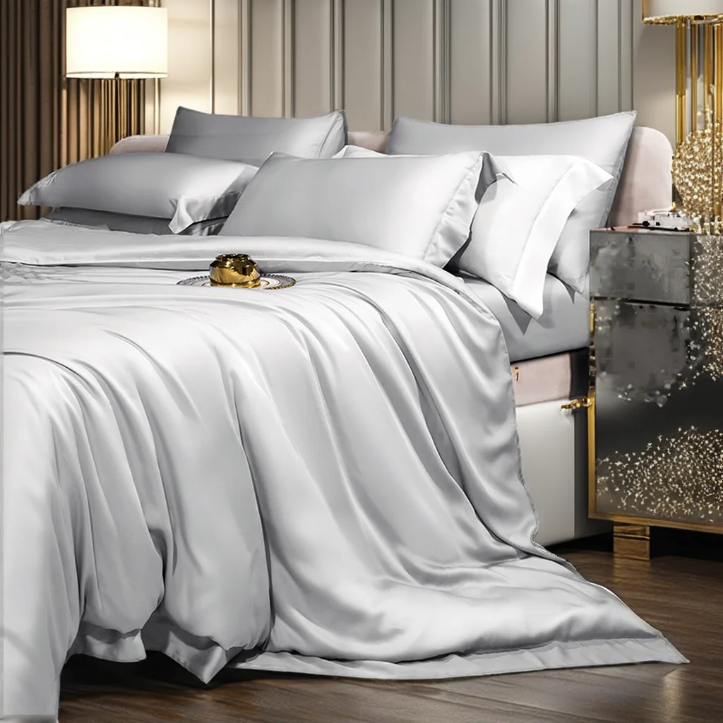 Sustainable breathable natural Eucalyptus Lyocell flat bed sheet European standard high quality vegan silk bed sheet