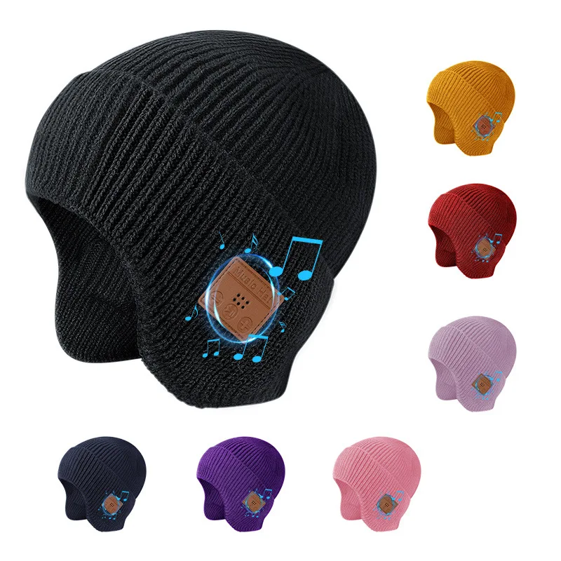 2023 New Fashion Style Winter Wireless Headphone Hat Outdoor Sports Hand-Free Bluetooth Earphone Music Hat Knitted Hat Cap