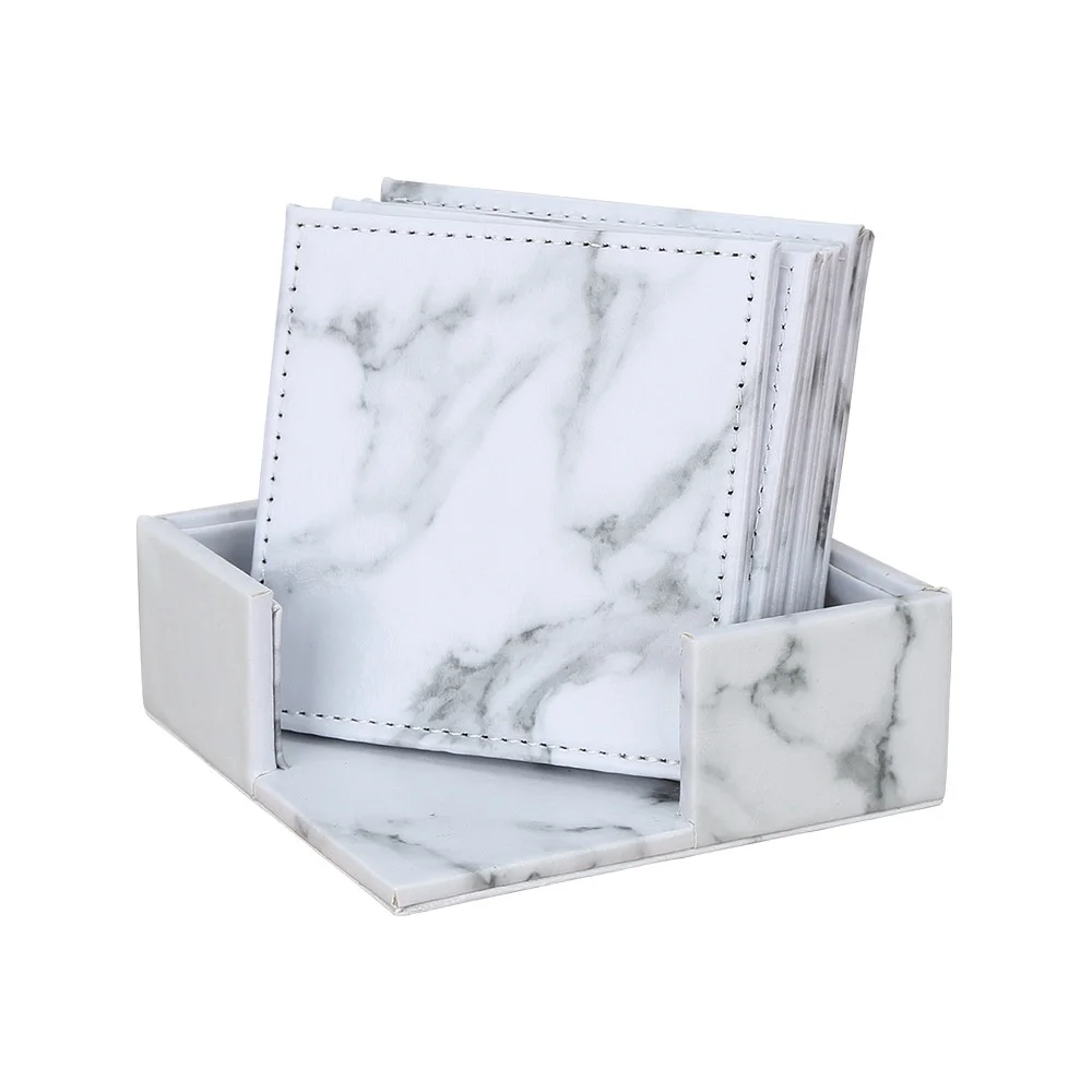 Scandinavian Style Ins Marble Leather Placemats Coasters Non-Slip Waterproof Table Suit Home New Square Creative Paper Bamboo