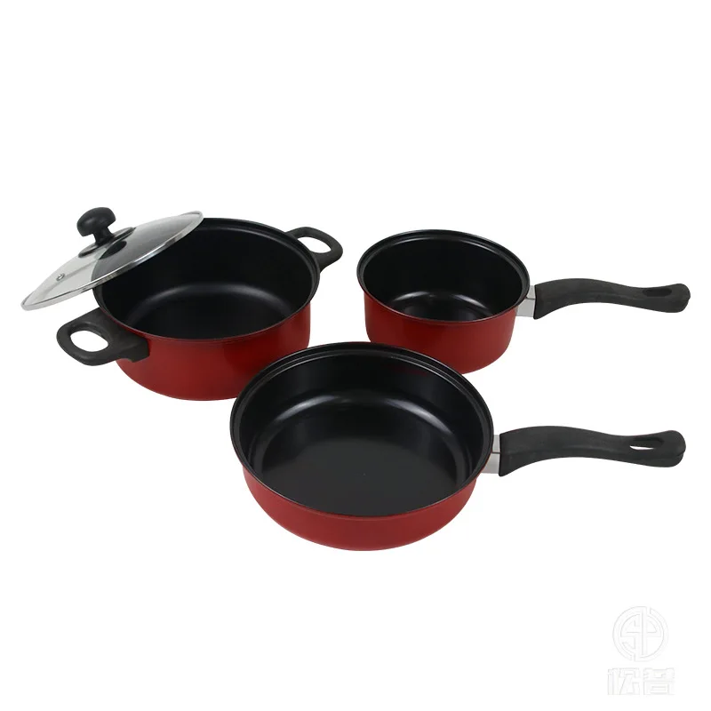 Special offer wholesale cheap 3pcs Cooking Pot Casserole Fry Pan Sauce  Pan with Glass Lids Cookware Set