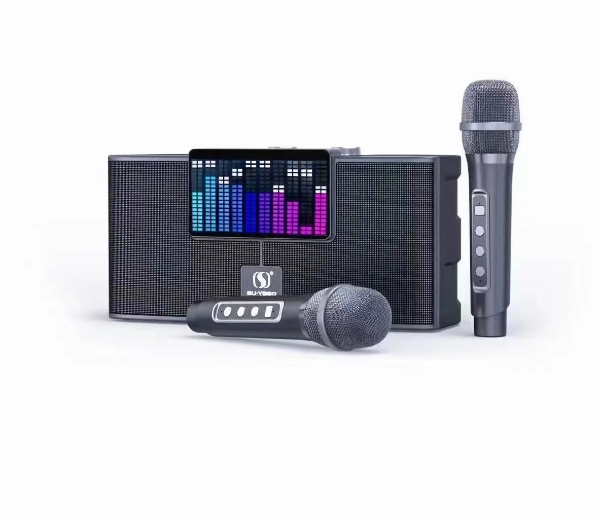 YS208 Powerful Wireless Speaker Dual Microphones RGB Disco LED flash light Subwoofer Bass Stereo Big Sound Party Karaoke