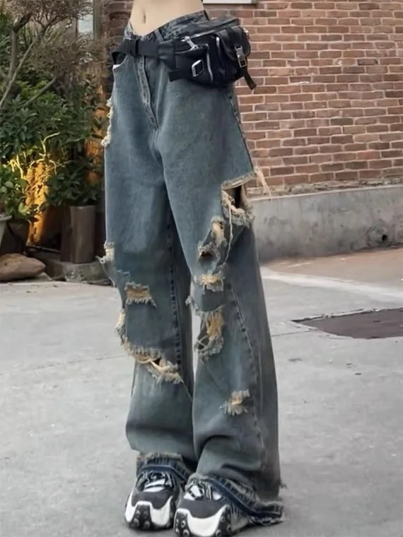 2023 new printed European and American girls red elastic jeans trousers manufacturers wholesale