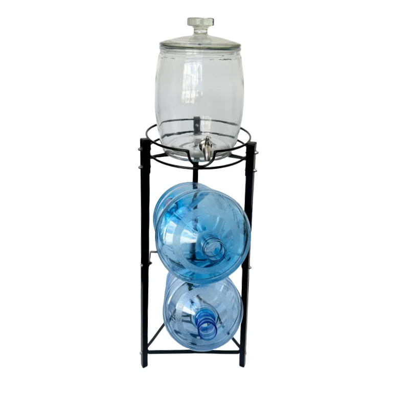 5 Gallon Ceramic Crock Water Dispenser Floor Metal Storage Stand Rack with Ring on top for Water Bottle with Tap